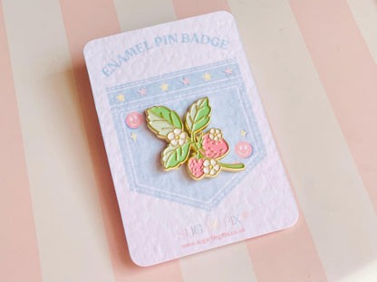 Strawberry Blossom Enamel Pin Brooch